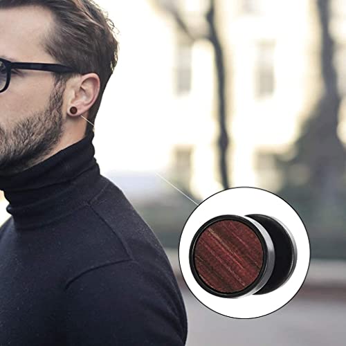 2 Negro Círculo Pendientes Aretes con Madera de Hombre Mujer, Acero Enchufe Falso Fake Cheater Plugs Gauges, 10MM 01（-）