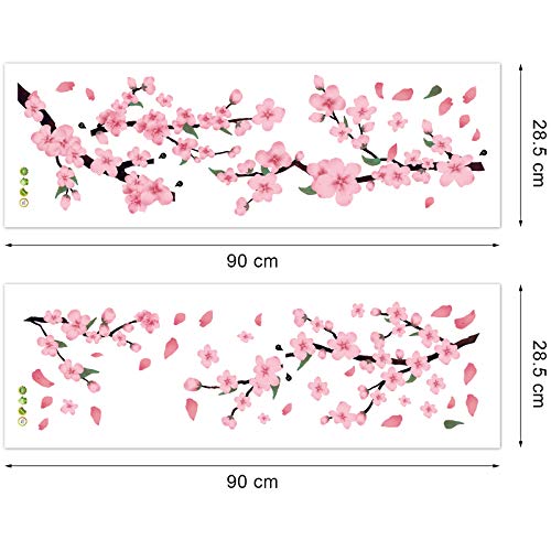 2 Pegatinas de Pared de Flor de Melocotón Calcomanías de Pared de Rama de Árbol de Flores Mural Artístico de Flores Rosas Románticas para Decoración de Cocina Sala de Estar Dormitorios