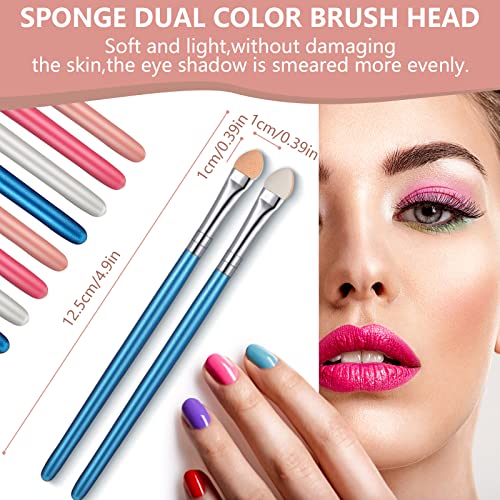 20 Brochas de Sombra de Ojos de Dos Colores Aplicadores de Maquillaje de Ojos Difuminados con Punta Ovalada Aplicadores de Esponja de Sombra de Ojos con Mango Largo de Madera, 4 Colores