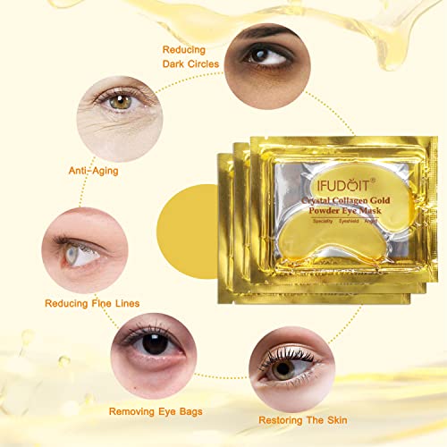 25 Pairs Under Eye Gel Pads, 24k Gold Under Eye Mask Patches for Puffiness and Bags, Reducing Dark Circles,Wrinkles, Gold,Under Eyes Moisturizes and Anti Aging