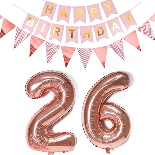 26 globos con el número 26, globos para 26 cumpleaños para mujeres, globos de 26 años, decoración de cumpleaños, guirnalda de cumpleaños + banderines, globos con números de 32 pulgadas