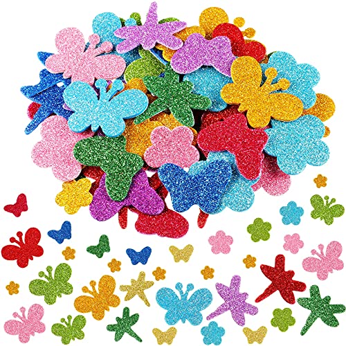 272 Pegatinas de Espuma de Colores Brillantes Pegatinas de Espuma en Forma de Flor Mariposa y Libélula con Purpurina Calcomanía Autoadhesiva de Espuma de Recortes de Verano para Manualidad