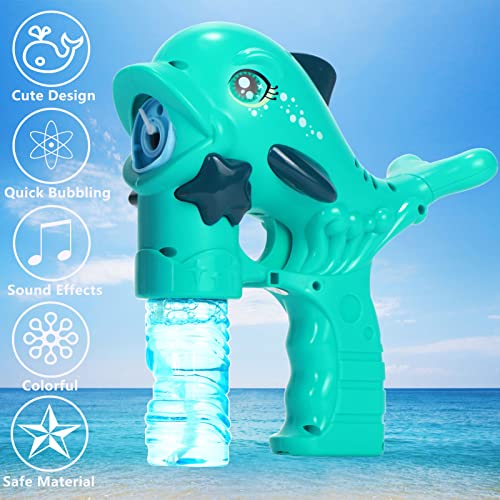 2pcs Pistolas de Jabón Delfín Pompas de Jabon Máquina de Burbujas con Música Automático Pistola de Burbujas Burbujas de Jabon Juguete Burbujas Juguete al Aire Libre Interior para Niños Verano