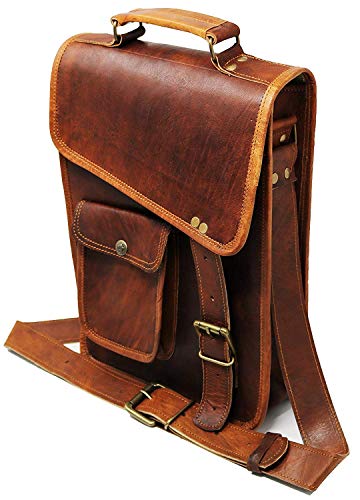 33 Cm Bolso Bandolera Laptop Bag Bolsa De Hombro Cuerpo Cruzado Grande para Mensajero Mensajeria De Cuero Piel Marron Portatil Notebook Bag College Office Hombre Y Mujer Leather Messenger Bag