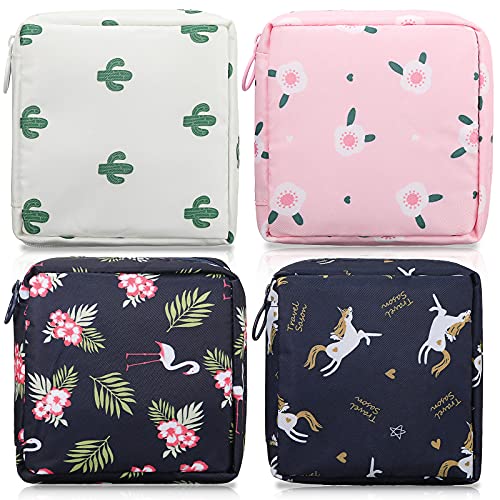 4 Bolsas de Almacenamiento de Servilletas Sanitarias Bolsas de Copa Menstrual Tampones Funda de Almohadilla de Enfermería Contenedor de Almohadillas Sanitarias de Tela Oxford con Cremallera