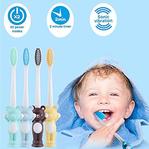 4 cepillos de dientes para niños con dibujos animados, manual para niños, cepillo de dientes de cerdas suaves con ventosa, un cepillo de dientes suave para niños, adecuado para encías sensibles