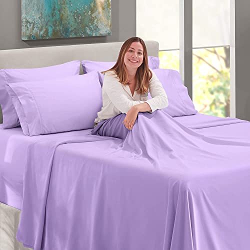 4 PC Bed Sheet Set- 100% Egyptian Cotton 400 Thread Count- 35 CM Deep Pocket on Fitted Sheet, Soft & Smooth Long Staple Combed Cotton- Lavender Solid- Emperor Size