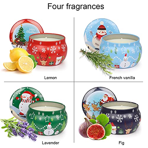 4 Piezas Velas Aromaticas de Regalo, DIAOCARE Velas Perfumadas de Navidad Juego de Regalo, 100% Cera de Soja Natural, Adecuado para Yoga Femenino, Muy Adecuado Como Regalo para Otros en Navidad