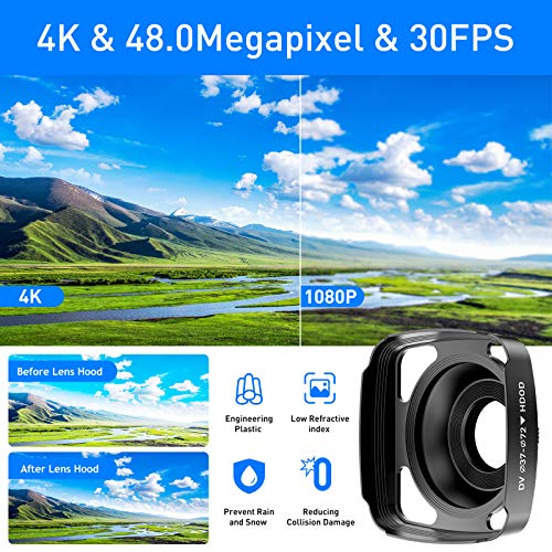 4K Videocámara UHD 48MP WiFi IR Night Vision Vlogging Cámara para YouTube Pantalla Táctil Grabadora de Cámara con Zoom Digital 16X con Micrófono, Estabilizador, Parasol para lente, Control, 2 baterías