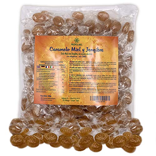 500 g - Caramelos (Sin Azúcar) con miel y jengibre. Sin alergenos. Recomendado para el mal aliento, el aparato bucal y la garganta