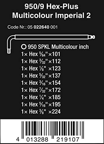 950/9 Hex-Plus Multicolour Imperial 2 Juego de llaves acodadas, tipo imperial, BlackLaser, 9 piezas