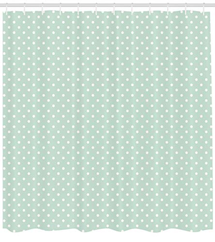 ABAKUHAUS Verde Cortina de Baño, Poco Retro de los Lunares, Material Resistente al Agua Durable Estampa Digital, 175 x 180 cm, Verde Menta Blanca