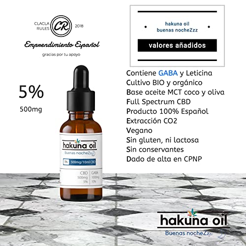 Aceite CBD 5% Full Spectrum Aceite de cáñamo + GABA 100% natural y vegano 500mg en 10ml Hakuna Oil