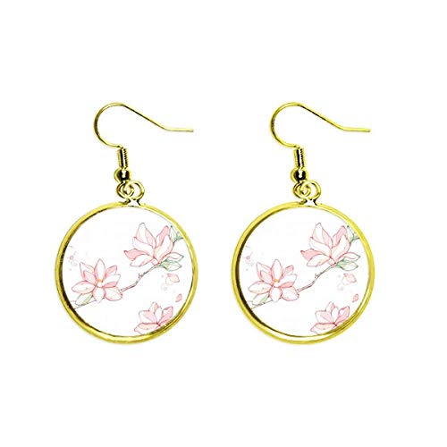 Acuarela Flor de melocotonero Ear Dangle Golden Drop Earring Jewelry Mujer