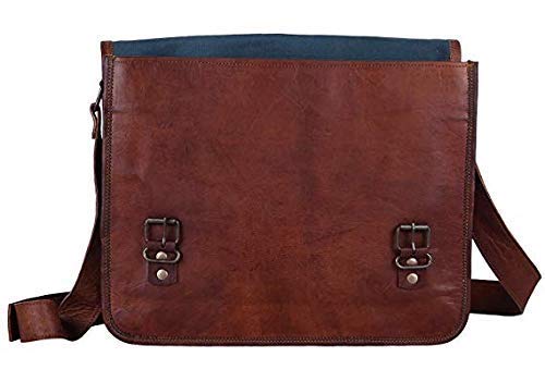 Aditya Art & Craft - Bolsa bandolera de cuero auténtico para ordenadores portátiles, para hombre