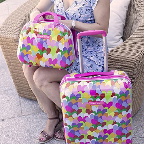 AGATHA RUIZ DE LA PRADA - Juego de Maletas de Viaje Rígidas 4 Ruedas Trolley Policarbonato Estampado. Cómodas y Ligeras. Mediana y Pequeña 55x40x20. Calidad Diseño y Marca 131100, Color Fucsia