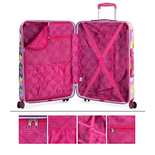 AGATHA RUIZ DE LA PRADA - Juego de Maletas de Viaje Rígidas 4 Ruedas Trolley Policarbonato Estampado. Cómodas y Ligeras. Mediana y Pequeña 55x40x20. Calidad Diseño y Marca 131100, Color Fucsia