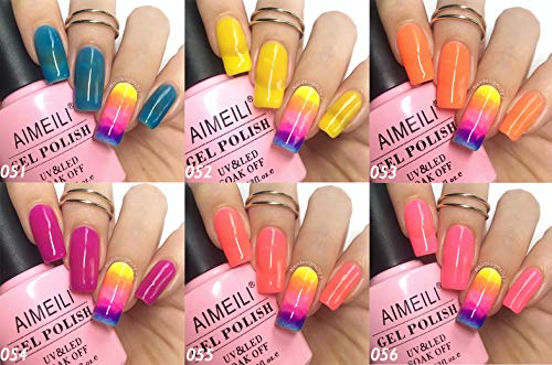 AIMEILI Esmaltes Semipermanentes de Uñas en Gel UV LED, Neon Kit de Esmaltes de Uñas Esmaltes en Gel Uñas UV LED Pintauñas Permanente Gel de Uñas Semipermanente Soak Off 6 Colores 10ml - Set 11