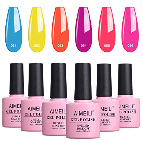 AIMEILI Esmaltes Semipermanentes de Uñas en Gel UV LED, Neon Kit de Esmaltes de Uñas Esmaltes en Gel Uñas UV LED Pintauñas Permanente Gel de Uñas Semipermanente Soak Off 6 Colores 10ml - Set 11