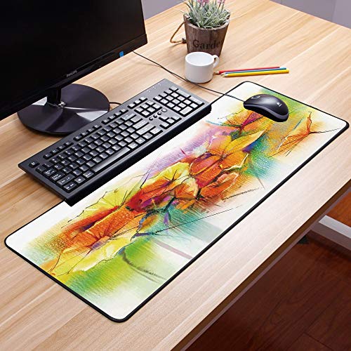 Alfombrilla goma antideslizante para ratón,Flor de acuarela, vibrante ramo de otoño con imágenes fragantes de tipos de flores Narciso, múltiple,Lavable, con diseños, para Gamers, PC y Portátil60x35 cm