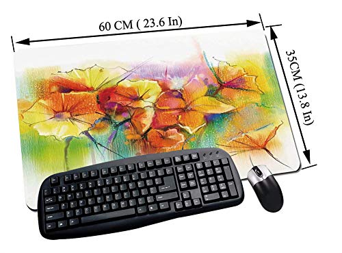 Alfombrilla goma antideslizante para ratón,Flor de acuarela, vibrante ramo de otoño con imágenes fragantes de tipos de flores Narciso, múltiple,Lavable, con diseños, para Gamers, PC y Portátil60x35 cm