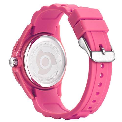 Alienwork Kids Reloj de Aprendizaje Infantil Niña Rosa Pulsera de Silicona Abigarrado niños Impermeable 5 ATM Tiempo de Aprender