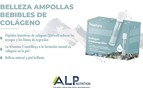 AlpFyre Colágeno Hidrolizado con Acido Hialuronico Vitamina C Zinc 28x 25ml Premium Collagen Complex Colágeno Verisol para hidratante facial y reducir arrugas (700 ml)