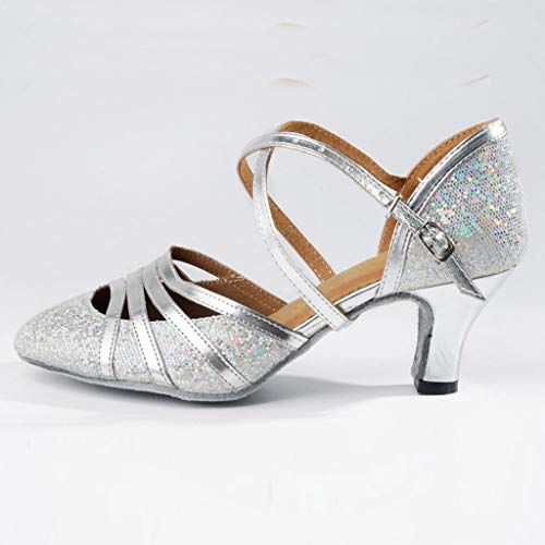 Alueeu Sandalias Mujer Tacon Fiesta Plata Brillante Casuales Zapatillas Hebilla Zapatos Latinos Böhmen Calzado de Danza para Mujeres Bequeme Zapatos Vestir de Fiesta