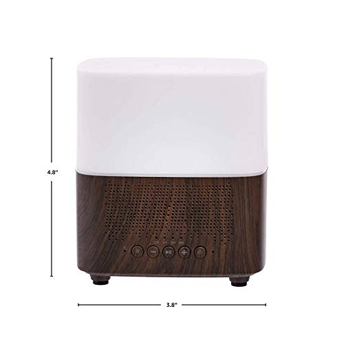 Amazon Basics Difusor de aceites esenciales ultrasónico para aromaterapia, 300 ml, con altavoz Bluetooth y reloj despertador, base con acabado de madera oscura