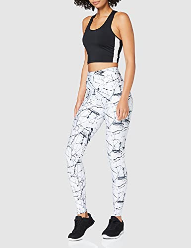 Amazon Brand -AURIQUE Leggings deportivos de talle alto para mujer, Blanco (Marble White Print), 36, Label:XS