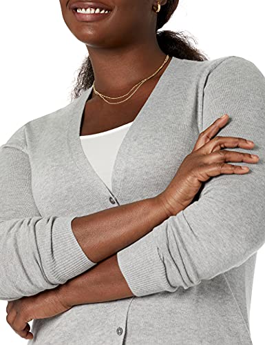 Amazon Essentials - Cárdigan ligero con cuello en V para mujer, Gris (Light Grey Heather Lgh), US S (EU S-M)