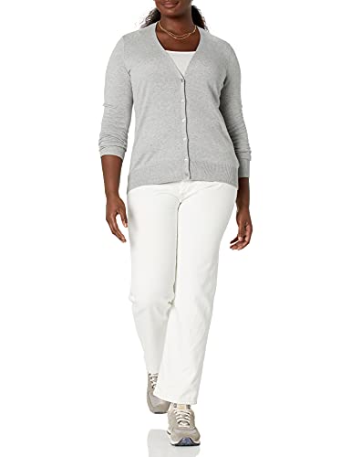 Amazon Essentials - Cárdigan ligero con cuello en V para mujer, Gris (Light Grey Heather Lgh), US S (EU S-M)