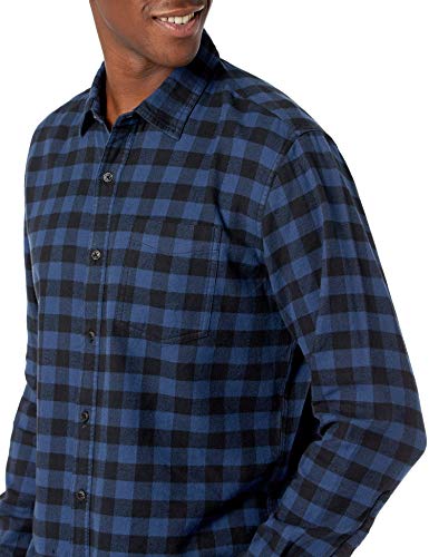 Amazon Essentials Regular-Fit Long-Sleeve Flannel Shirt Camisa, Azul, Cuadros De Vichy Grandes, S