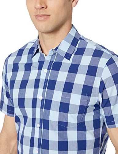 Amazon Essentials Slim-Fit Short-Sleeve Casual Poplin Shirt Button-Down-Shirts, Azul, Cuadros de Vichy, S