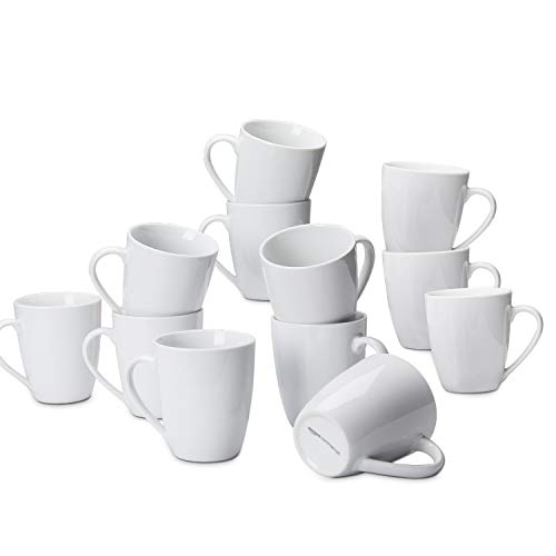 AmazonCommercial - Juego de 12 tazas de café de porcelana, 355 ml, color blanco