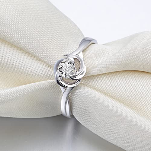 AmDxD Anillo de mujer platino de 18 quilates, oro blanco de 18 quilates. Anillo de compromiso para mujer, nudo hueco, color blanco, diamante de 0,04 quilates, 64, Oro blanco de 18 quilates, Diamond