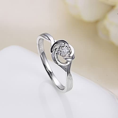 AmDxD Anillo de mujer platino de 18 quilates, oro blanco de 18 quilates. Anillo de compromiso para mujer, nudo hueco, color blanco, diamante de 0,04 quilates, 64, Oro blanco de 18 quilates, Diamond