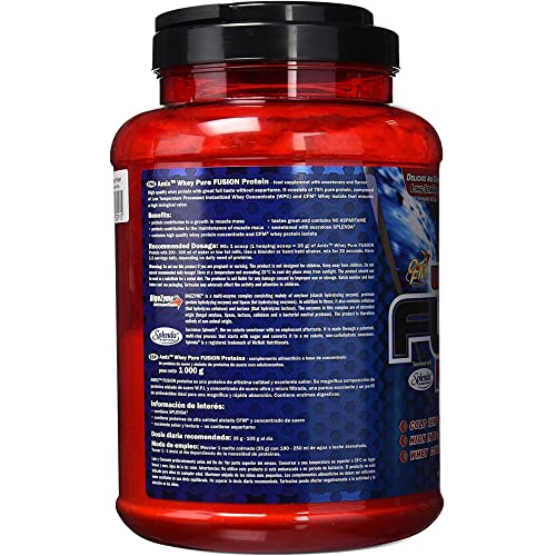 AMIX, Proteína Whey, Pure Fusión, Concentrado de Suero Ultra Filtrado, Sabor Fresa, Proteínas para Aumentar Masa Muscula, Proteína Isolada con Splenda, Contiene L-glutamina , 1 Kg