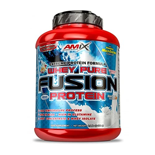 AMIX, Proteína Whey, Pure Fusión, Concentrado de Suero Ultra Filtrado, Sabor Fresa, Proteínas para Aumentar Masa Muscula, Proteína Isolada con Splenda, Contiene L-glutamina , 1 Kg