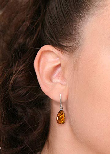 ANDANTE Premium Collection – Pendientes de ámbar del mar Báltico auténtico, en plata de ley 925, gotas, certificados, oro del mar, color coñac