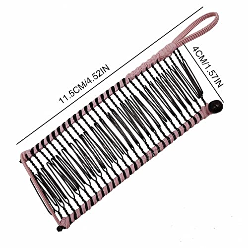 Androxeda 2 piezas Clips de pelo de plátano vintage Accesorio para el cabello elástico 30 dientes Clips de peine de plátano para cabello rizado ondulado grueso grueso naturalmente rizado (negro/rosa)