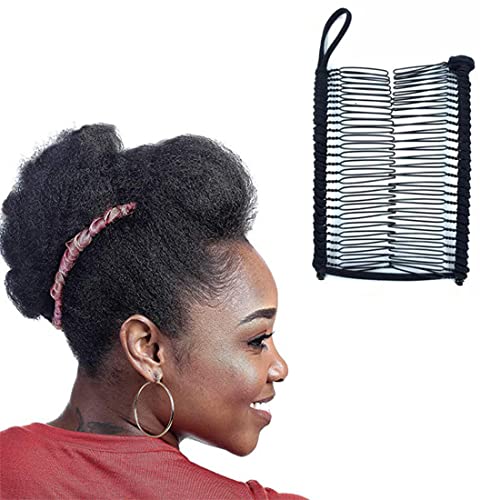 Androxeda 2 piezas Clips de pelo de plátano vintage Accesorio para el cabello elástico 30 dientes Clips de peine de plátano para cabello rizado ondulado grueso grueso naturalmente rizado (negro/rosa)