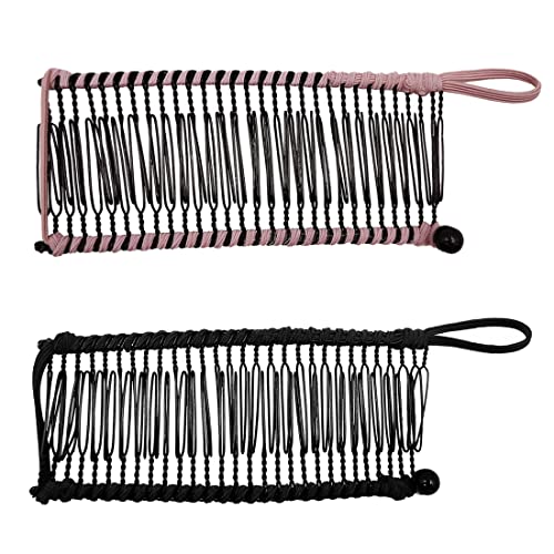 Androxeda 2 piezas Clips de pelo de plátano vintage Accesorio para el cabello elástico 30 dientes Clips de peine de plátano para cabello rizado ondulado grueso grueso naturalmente rizado (negro/rosa)