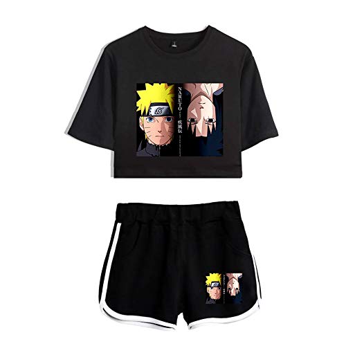 Anime Nueva Conjuntos Deportivos 2pcs Crop Top Pantalones Cortos Set Deportiva Camisetas Uchiha Sasuke Haruno Sakura Deportiva Corto T-Shirt Verano para Yoga Fitness Chándales