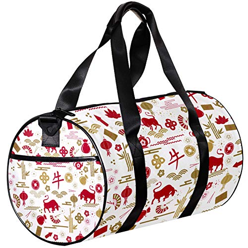 Anmarco Bolsa de viaje para mujeres y hombres, traducción china Bull Bamboo Fan Sports Gym Tote Bag Fin de semana de viaje al aire libre Bolsa de equipaje