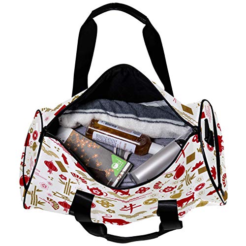 Anmarco Bolsa de viaje para mujeres y hombres, traducción china Bull Bamboo Fan Sports Gym Tote Bag Fin de semana de viaje al aire libre Bolsa de equipaje