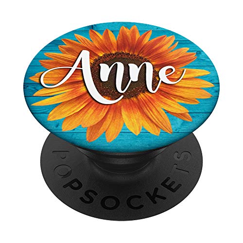 Anne Name-Girasol-Aqua Blue Regalo estético para mujeres y niñas PopSockets PopGrip Intercambiable