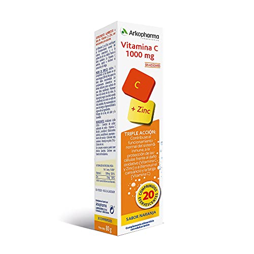 Arkopharma Vitamina C 1000mg, Cansancio, Refuerzo Sistema Inmune, Vitaminas De Mayor Absorción, 20 comprimidos efervescentes, 20 Unidad