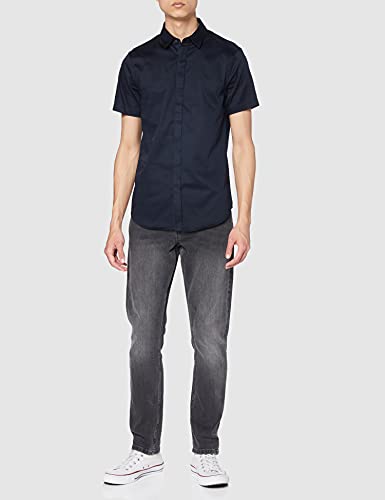 Armani Exchange Stretch Satin Slim Camisa, Azul (Navy 1510), X-Large para Hombre