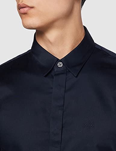 Armani Exchange Stretch Satin Slim Camisa, Azul (Navy 1510), X-Large para Hombre